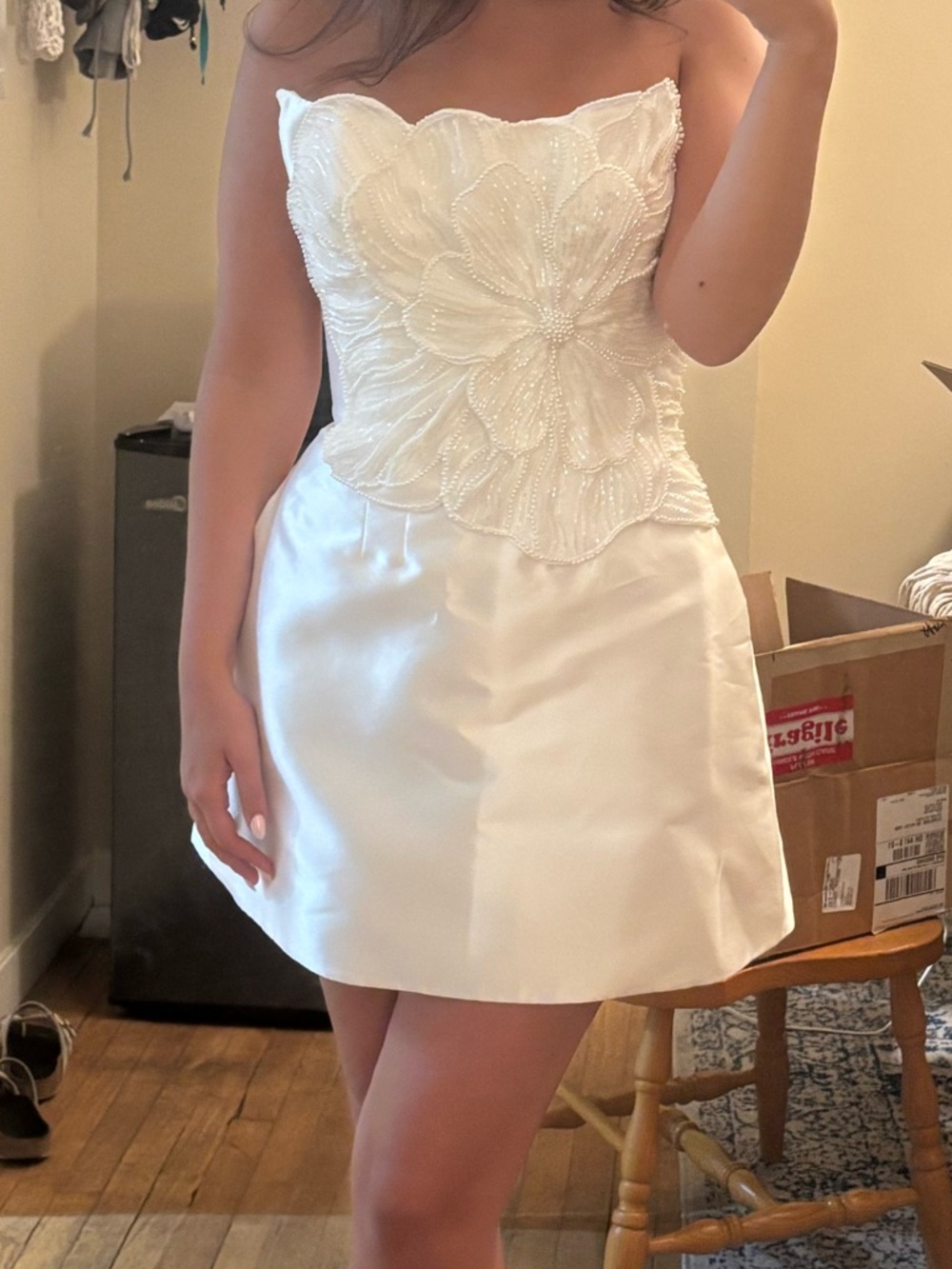 Watters Brie Strapless Embellished Pearl Floral A-Line Mini Dress - Picture 6 of 7